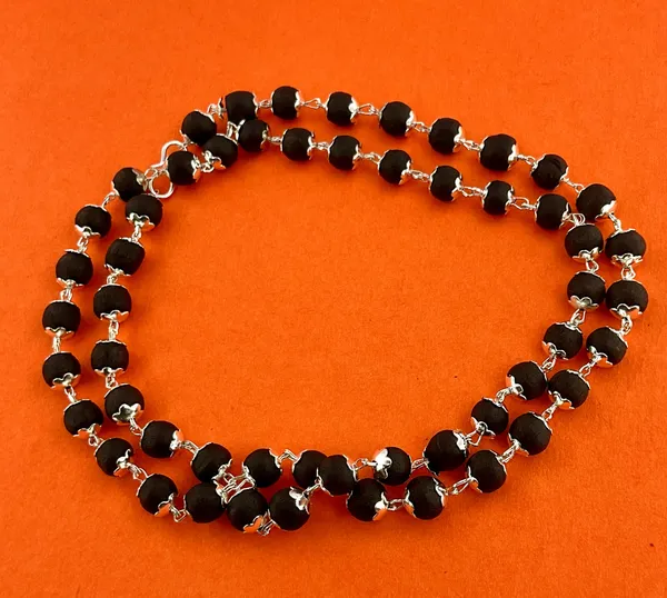 Black_Karungali_Wood_Silver_Tone_Caps_Beaded_Mala_For_Unisex