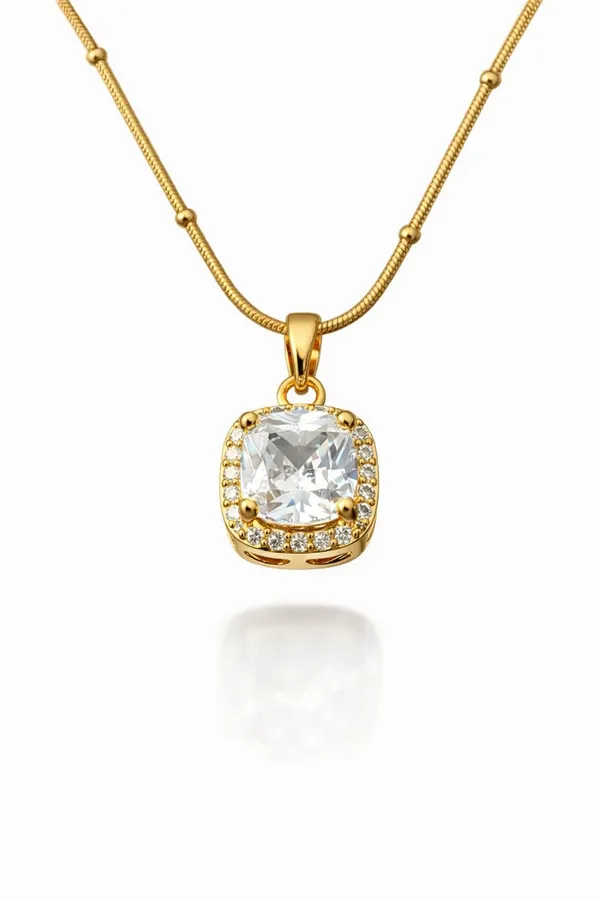 Gold_Stainless_Steel_Cz_Cushion_Pendant_Necklace_For_Women