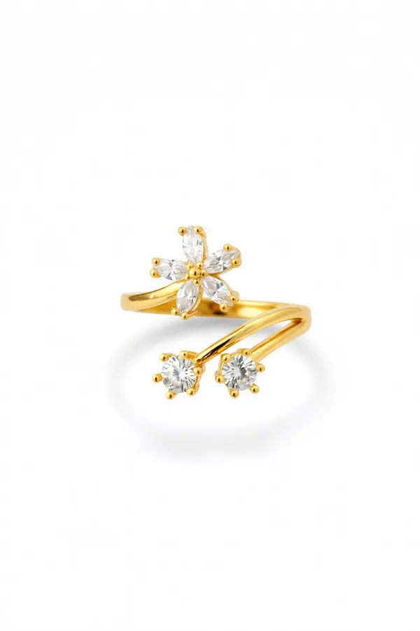 Gold_Brass_Cz_Floral_Open_Ring_For_Women
