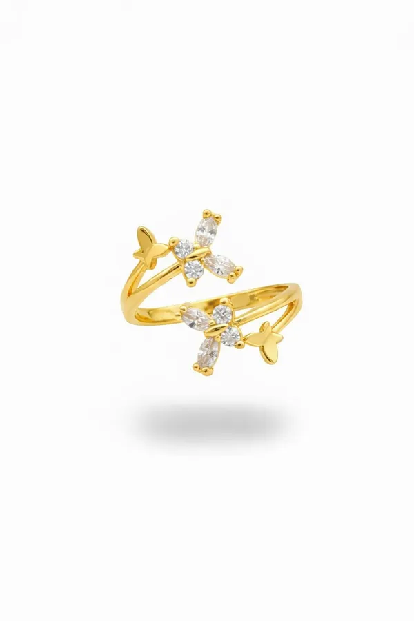 Gold_Brass_Cz_Floral_Open_Band_Ring_For_Women