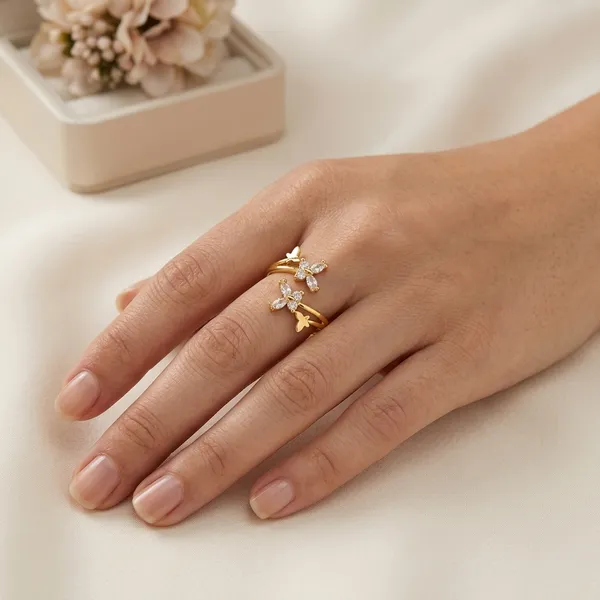 Gold_Brass_Cz_Floral_Open_Band_Ring_For_Women