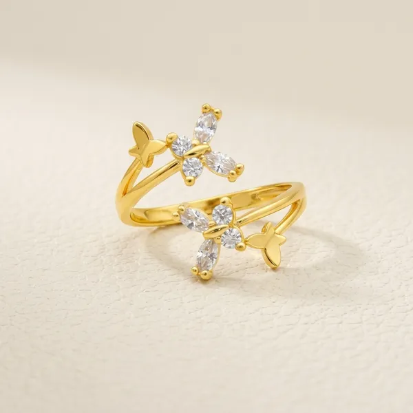 Gold_Brass_Cz_Floral_Open_Band_Ring_For_Women