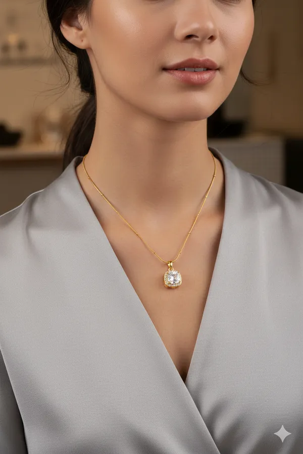 Gold_Stainless_Steel_Cz_Cushion_Pendant_Necklace_For_Women