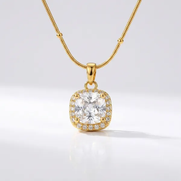 Gold_Stainless_Steel_Cz_Cushion_Pendant_Necklace_For_Women