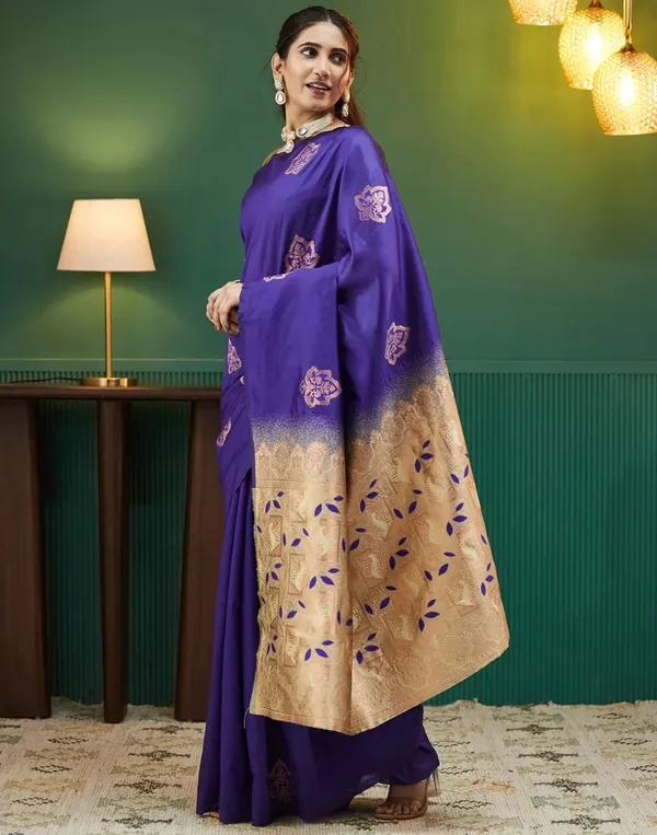 Purple_And_Beige_Banarasi_Silk_Saree_For_Women