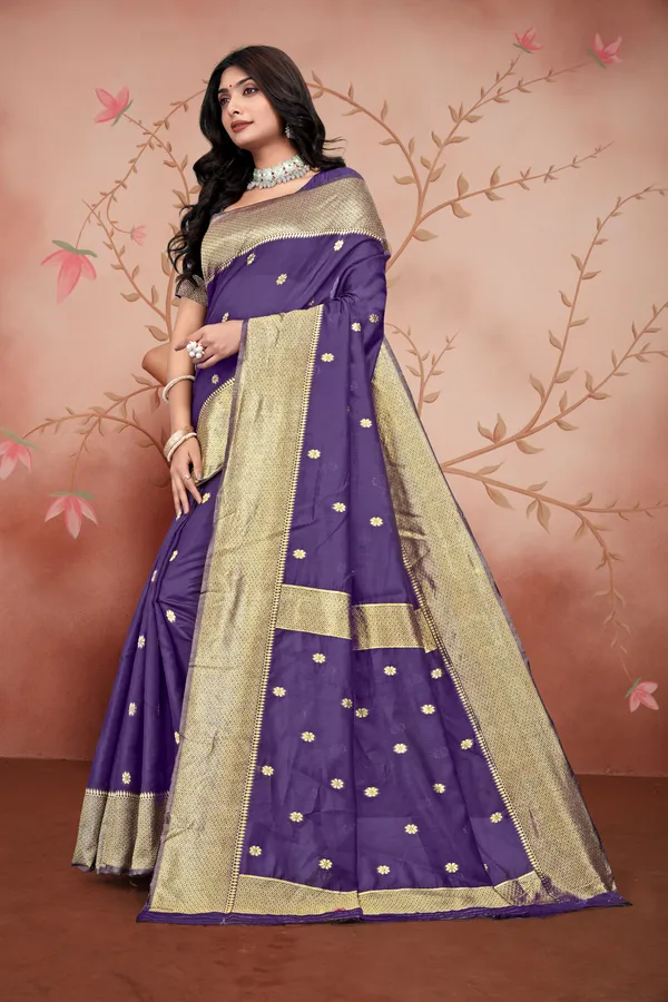 Purple_Gold_Border_Saree_For_Women