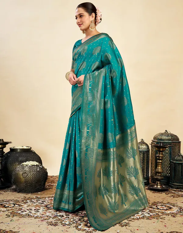 Teal_Woven_Ethnic_Saree_For_Women
