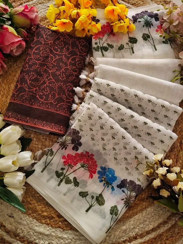 Off_White_Floral_Print_Saree_For_Women