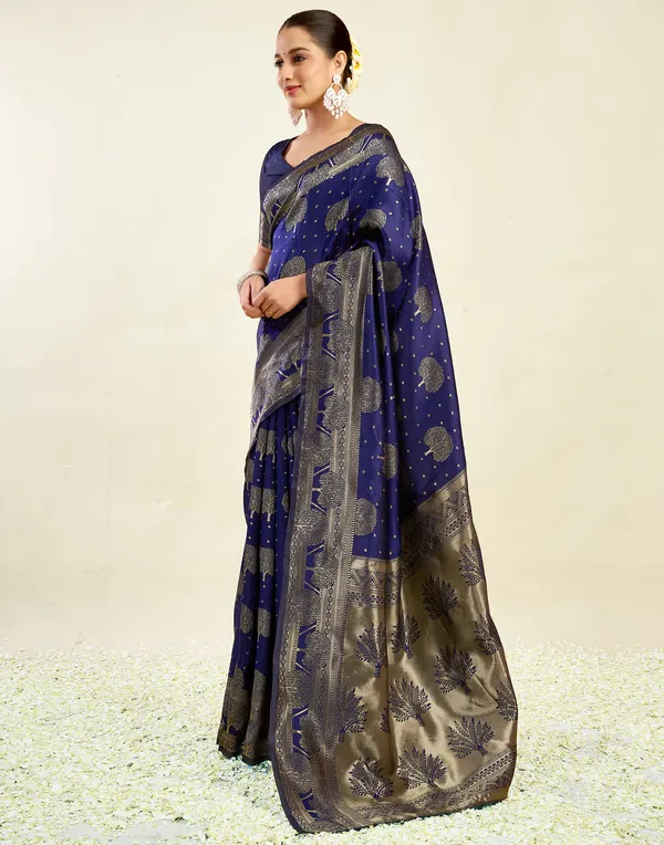 Navy_Blue_Banarasi_Silk_Saree_For_Women