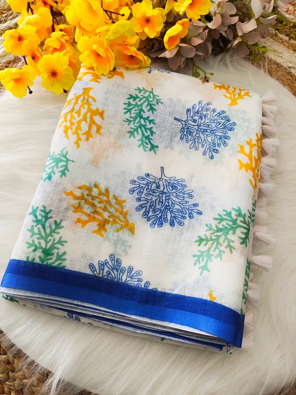 White_Printed_Saree_For_Women