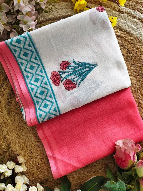 White_Cotton_Floral_Printed_Saree_For_Women