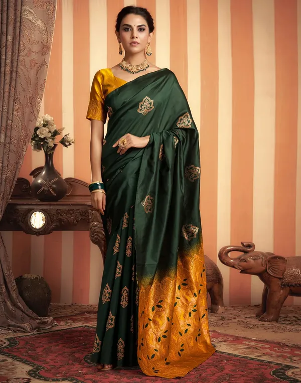 Green_And_Gold_Banarasi_Silk_Saree_For_Women