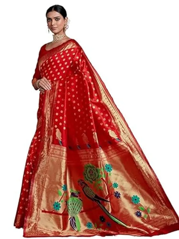 Red_Woven_Peacock_Motif_Saree_For_Women