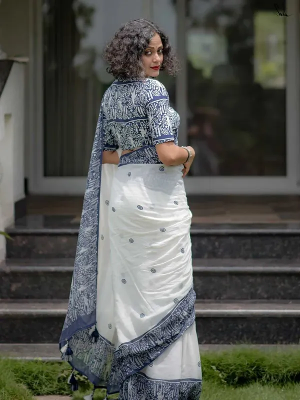 White_Printed_Saree_For_Women