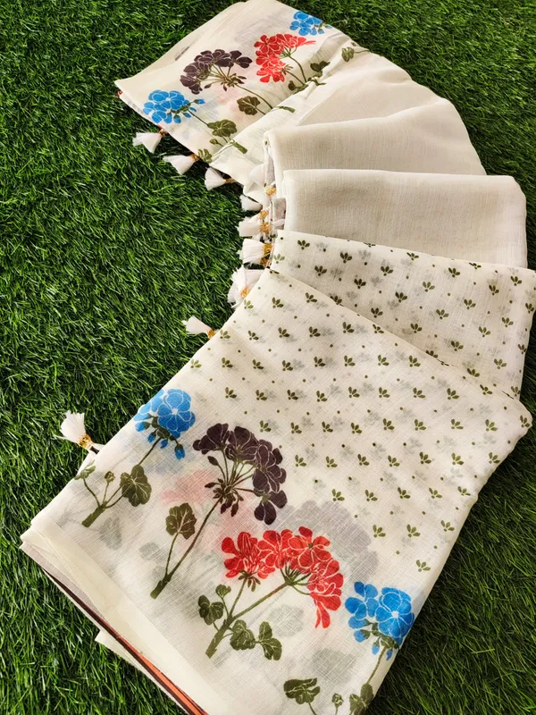 Off_White_Floral_Print_Saree_For_Women
