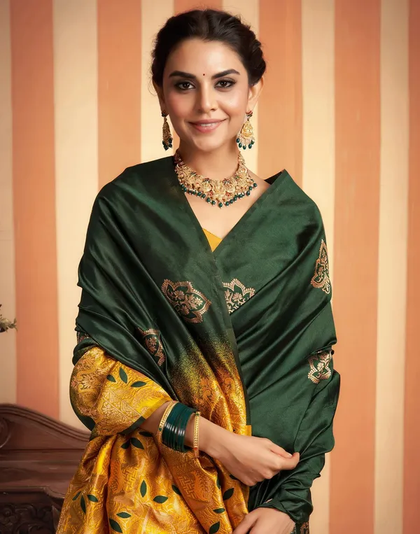 Green_And_Gold_Banarasi_Silk_Saree_For_Women