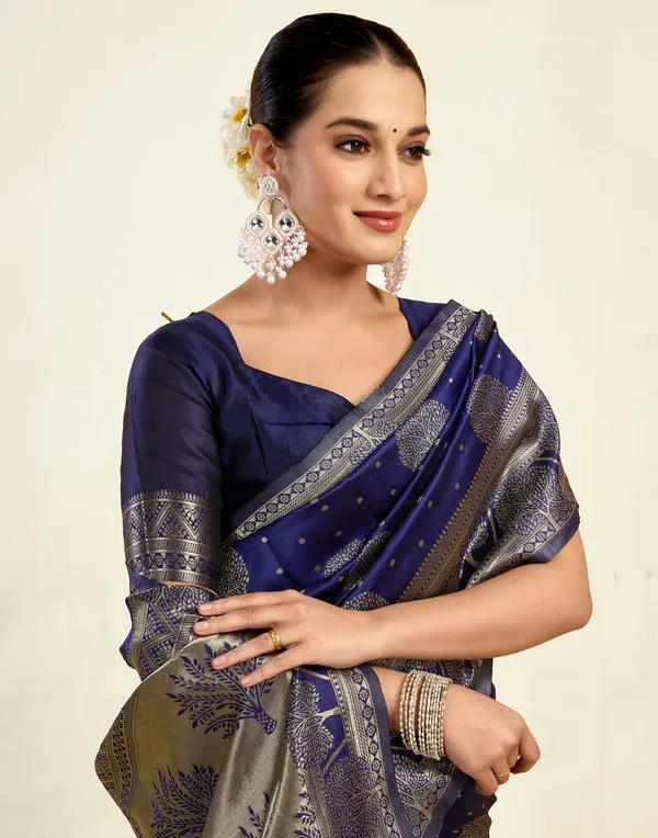 Navy_Blue_Banarasi_Silk_Saree_For_Women