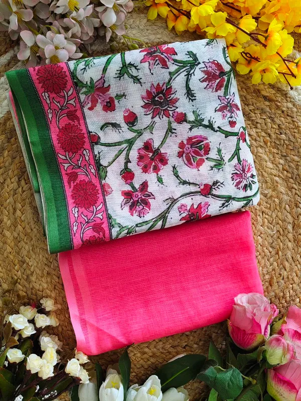 White_Floral_Print_Saree_For_Women