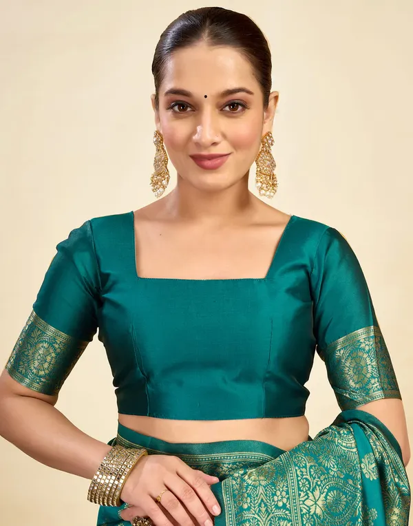 Teal_Banarasi_Silk_Saree_For_Women