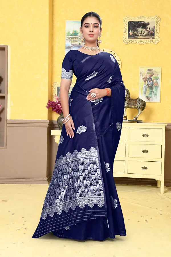 Navy_Blue_Printed_Saree_For_Women