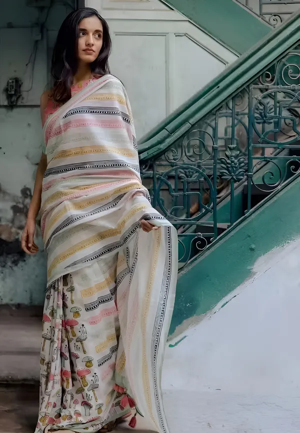 White_Multicolour_Printed_Saree_For_Women