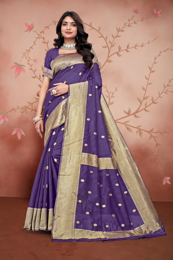 Purple_Gold_Border_Saree_For_Women