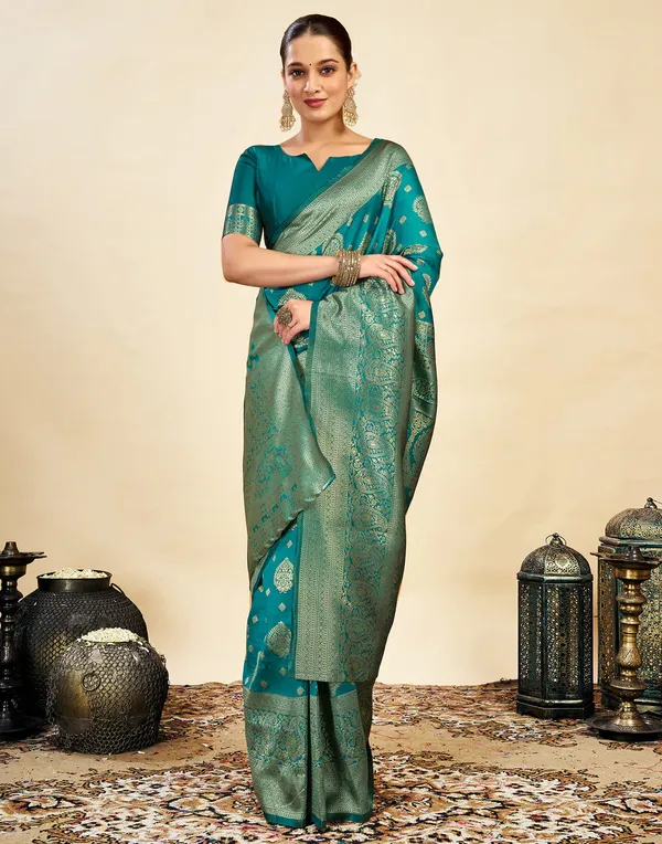 Teal_Banarasi_Silk_Saree_For_Women