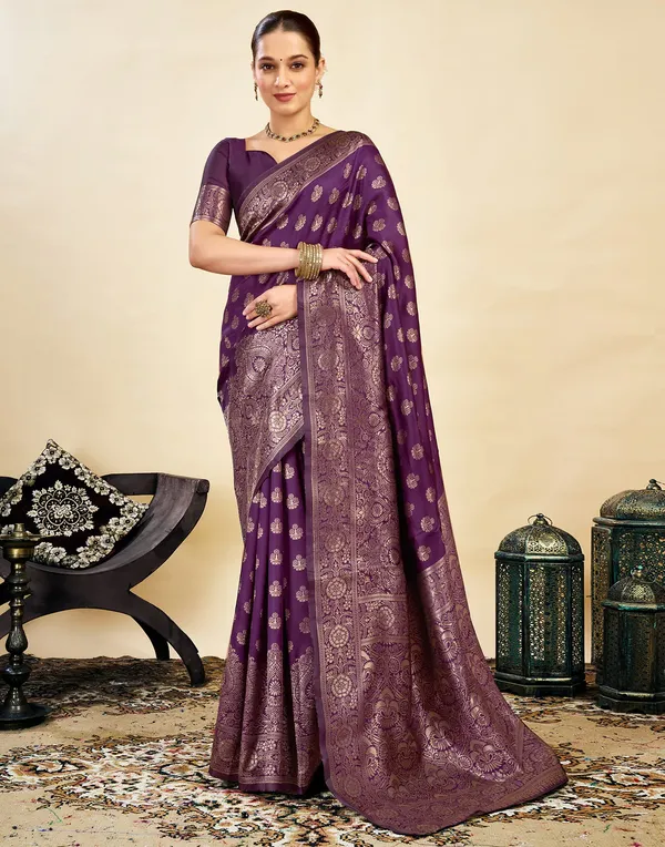 Purple_Woven_Floral_Saree_For_Women