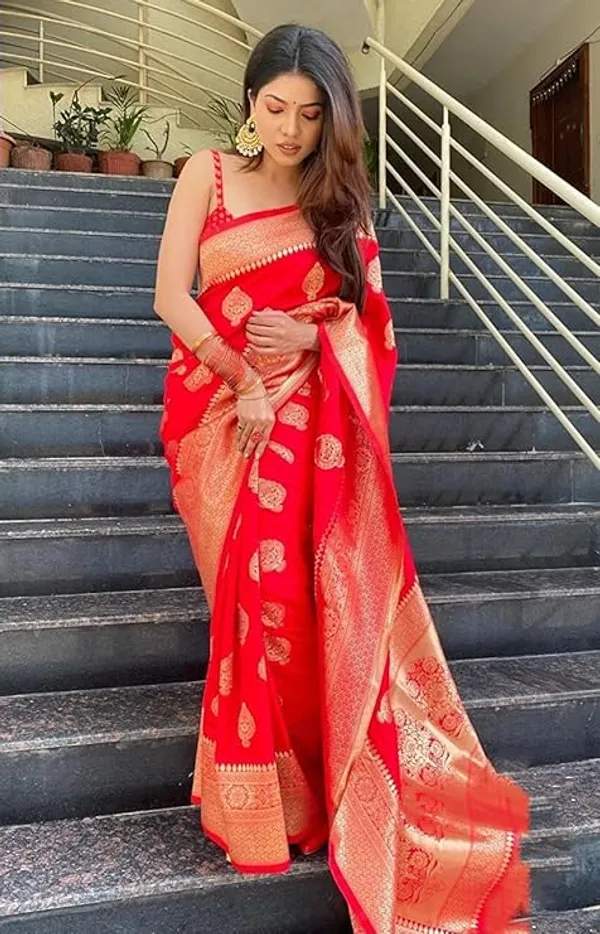 Red_Woven_Banarasi_Style_Saree_For_Women