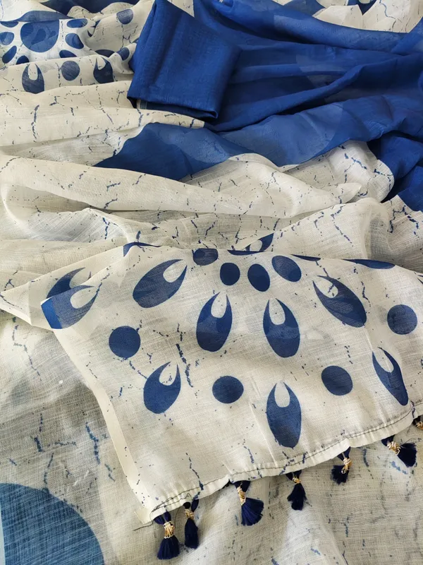 Blue_White_Printed_Saree_For_Women