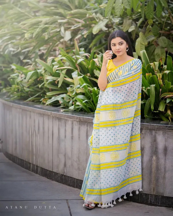 Blue_Cotton_Striped_Printed_Saree_For_Women