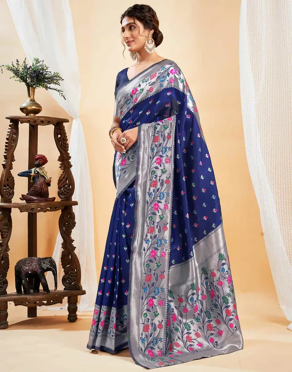 Navy_Blue_Floral_Print_Saree_For_Women