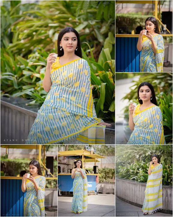 Blue_Cotton_Striped_Printed_Saree_For_Women