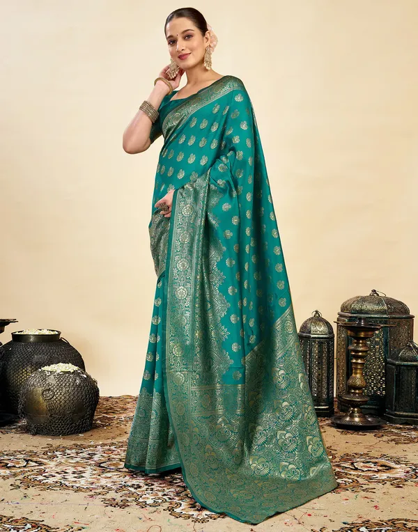 Teal_Banarasi_Silk_Saree_For_Women
