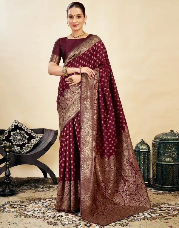 Maroon_Brocade_Saree_For_Women