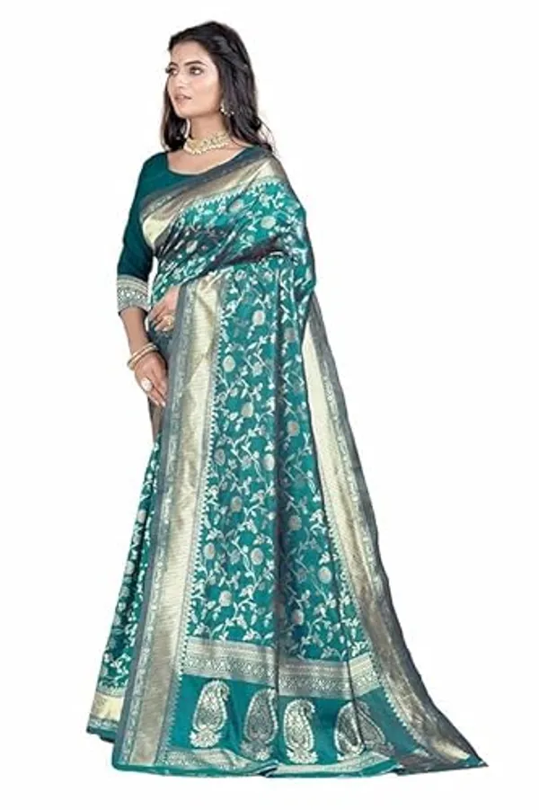 Teal_Banarasi_Silk_Saree_For_Women