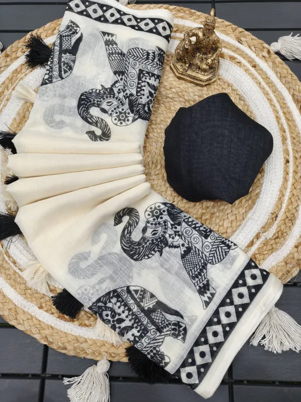 Ivory_Printed_Saree_For_Women