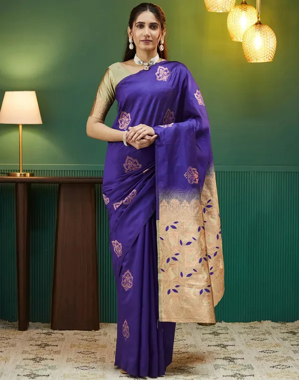 Purple_And_Beige_Banarasi_Silk_Saree_For_Women