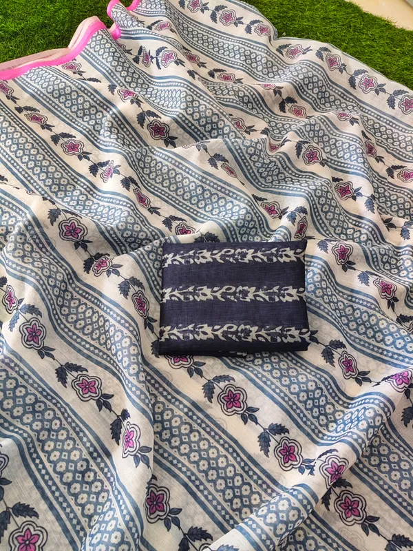 White_Printed_Saree_For_Women