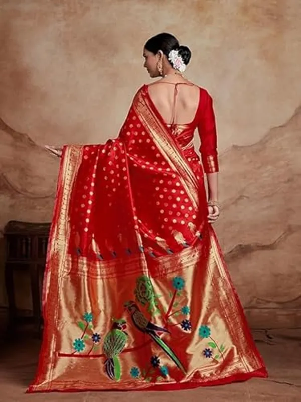 Red_Woven_Peacock_Motif_Saree_For_Women