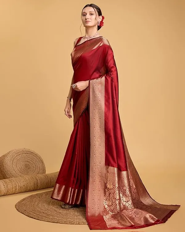 Maroon_Woven_Banarasi_Saree_For_Women