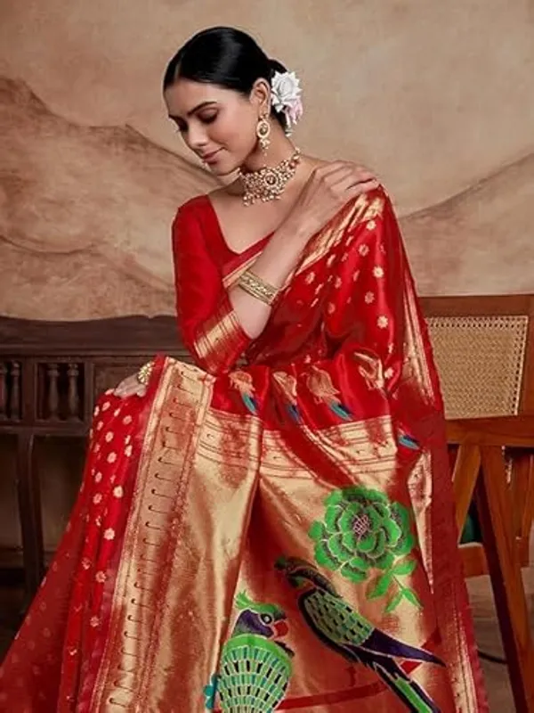 Red_Woven_Peacock_Motif_Saree_For_Women