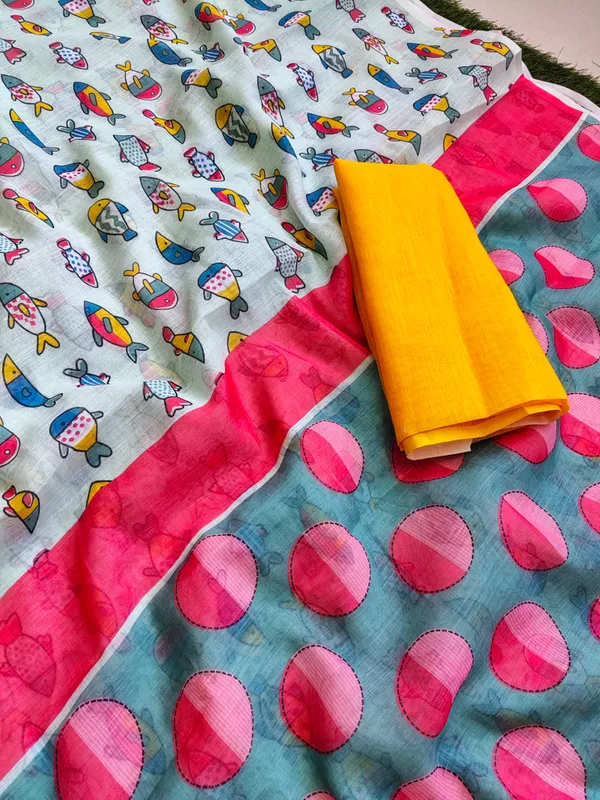Grey_Fish_Print_Saree_For_Women