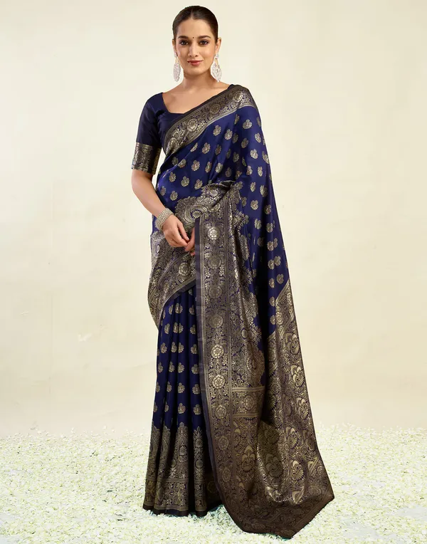 Blue_Floral_Zari_Saree_For_Women
