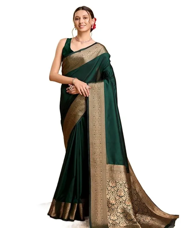 Dark_Green_Brocade_Saree_For_Women
