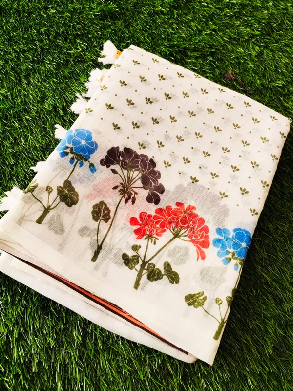 Off_White_Floral_Print_Saree_For_Women