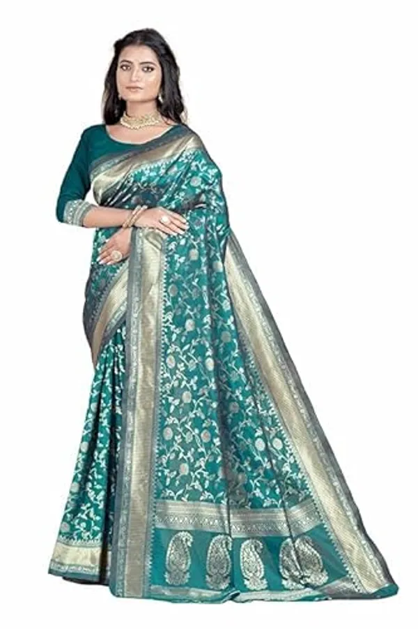 Teal_Banarasi_Silk_Saree_For_Women