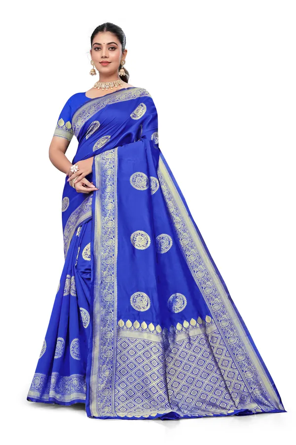 Blue_Woven_Saree_With_Zari_Border_For_Women
