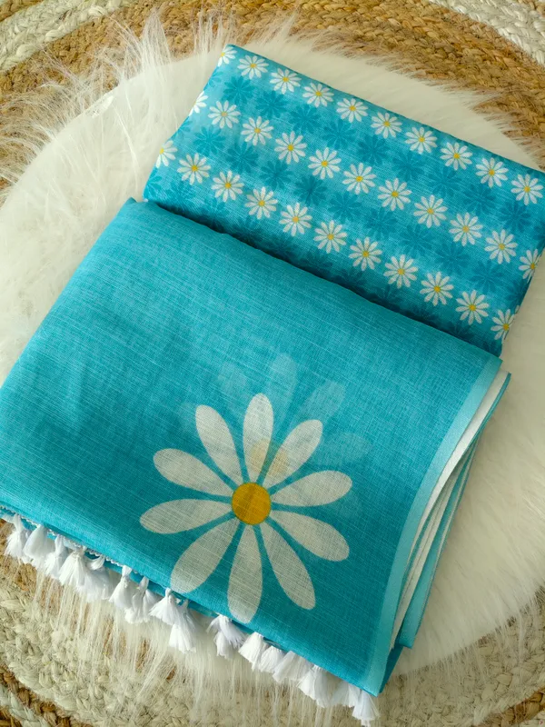 Blue_Floral_Print_Saree_For_Women
