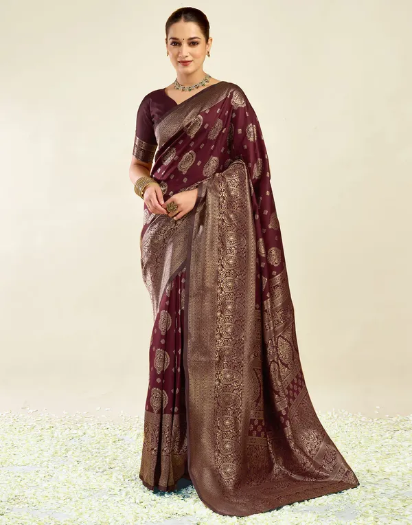 Maroon_Woven_Patterned_Saree_For_Women